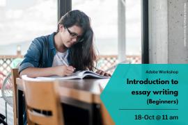Female figure studying with a laptop, and event title and date