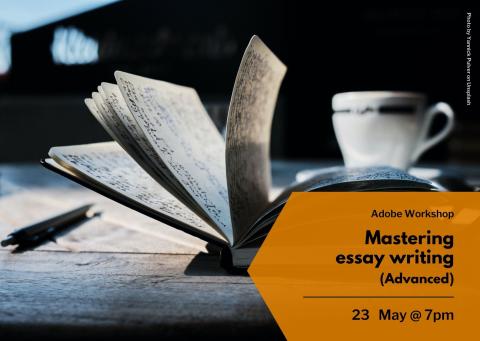 Decorative image of a desk, and the event title/ date