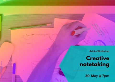 Decorative image of a desk, and the event title/ date