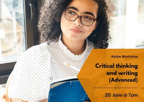 Decorative image of a student studying, and the event title/ date